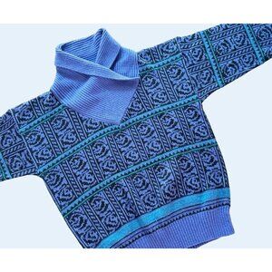 Vintage FAST TURN 80s / 90s Purple & Teal Shawl Collar Sweater Sz M